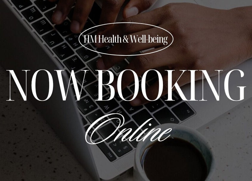 HM Health and Well-Being in Ashington, England, GB offers online bookings with a laptop and coffee.