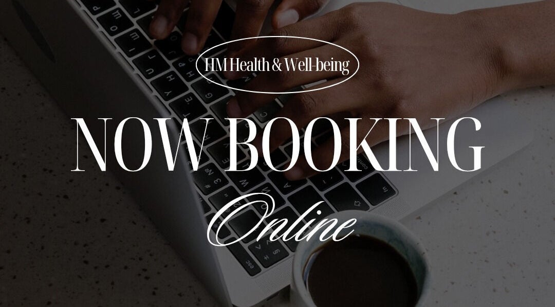 HM Health and Well-Being in Ashington, England, GB offers online bookings with a laptop and coffee.