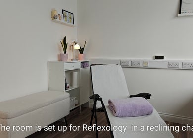 Reflexology room with reclining chair at LG Holistic, Limerick, County Limerick, IE.