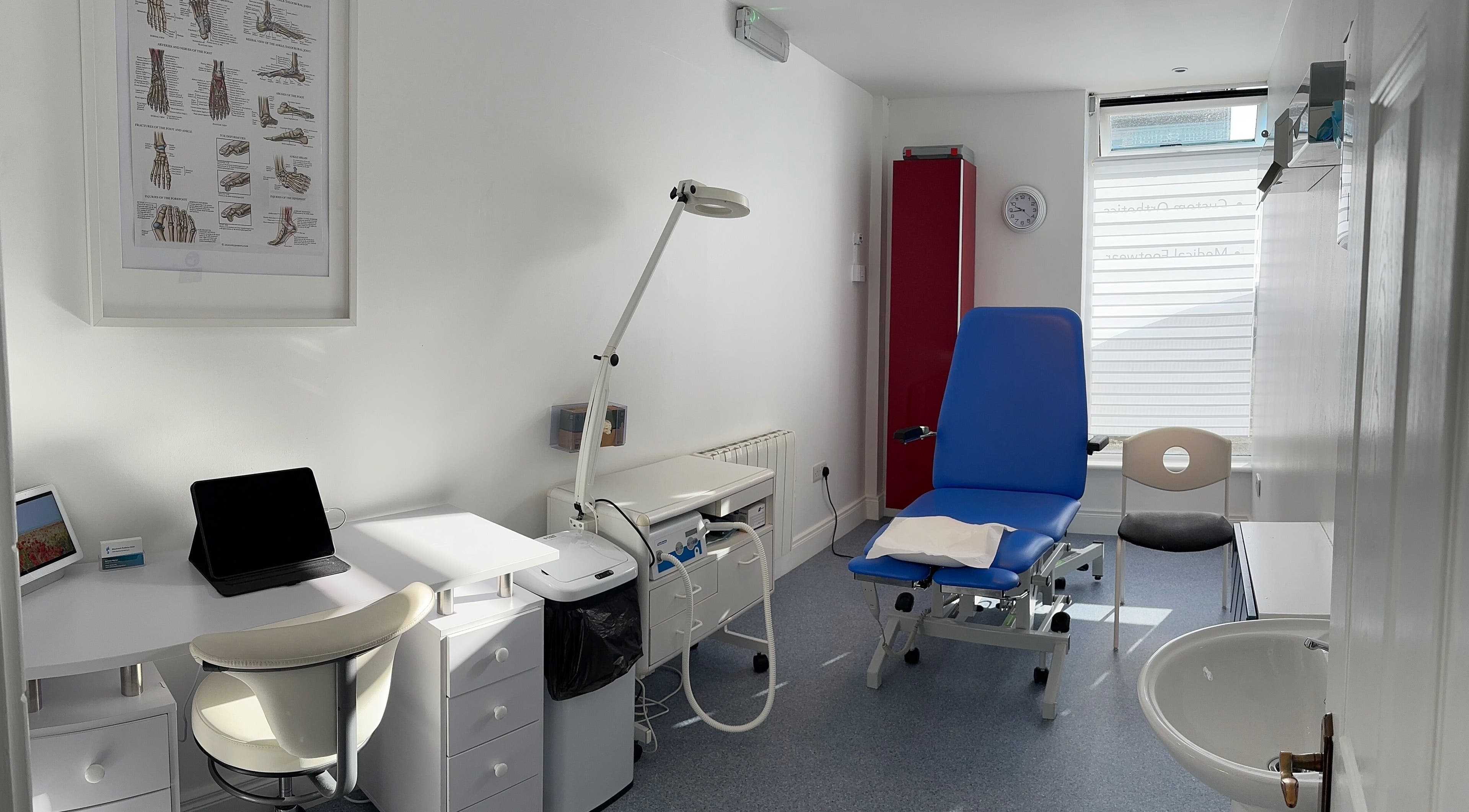 Modern treatment room at Blackrock Podiatry Clinic in Dundalk, County Louth, IE, featuring a reclining chair.