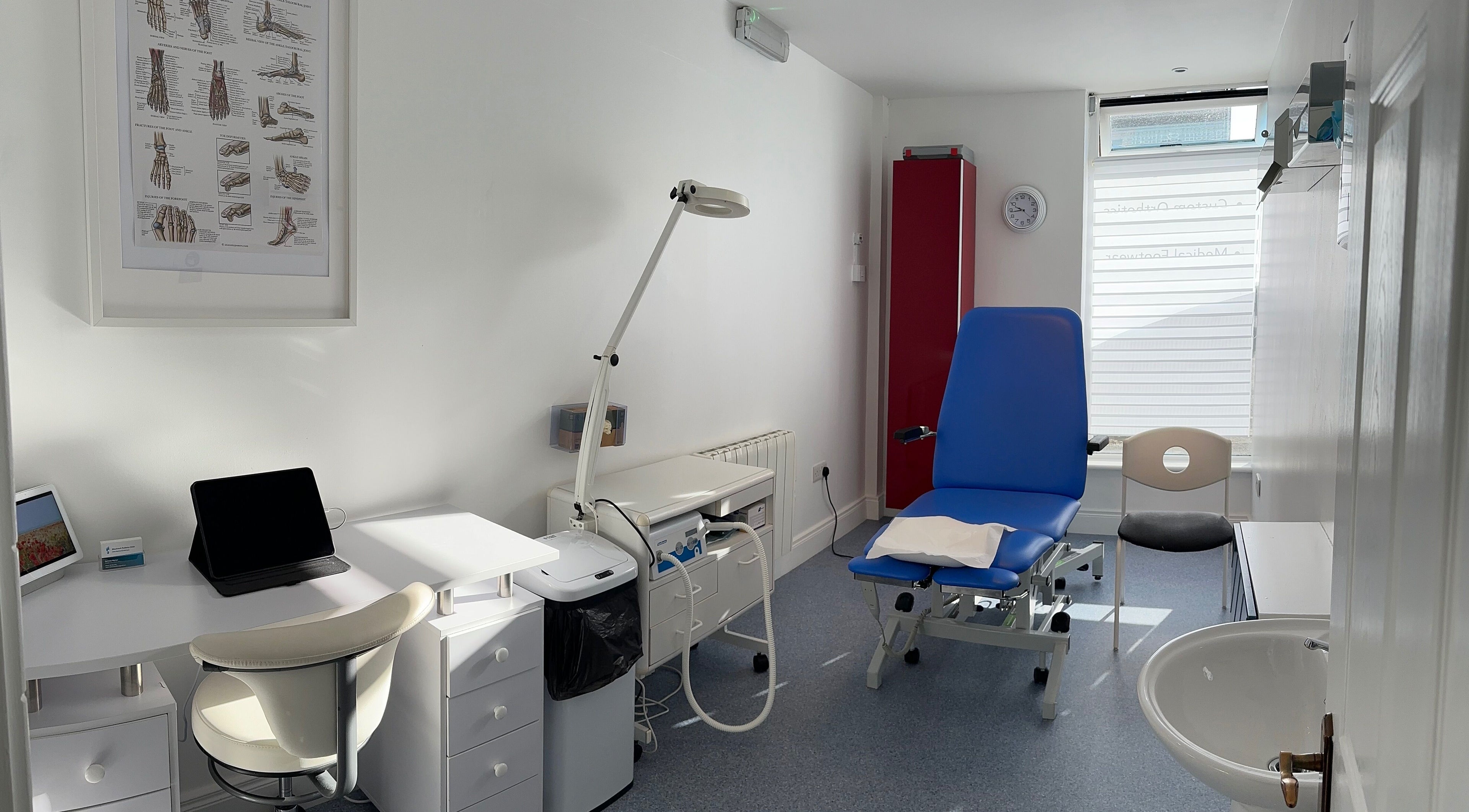 Modern treatment room at Blackrock Podiatry Clinic in Dundalk, County Louth, IE, featuring a reclining chair.