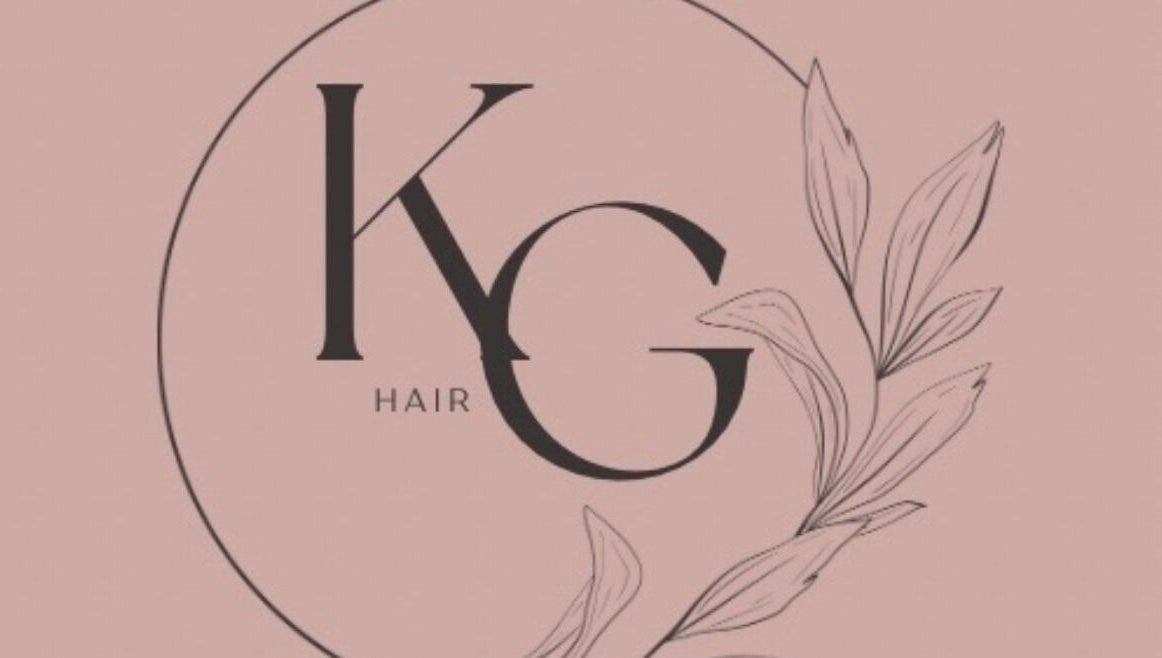 Elegant KG Hair logo featuring leaves, representing the salon in Newport, Wales, GB.