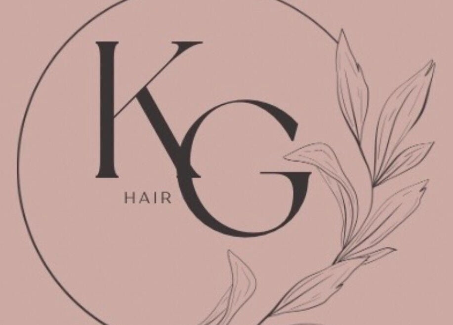 Elegant KG Hair logo featuring leaves, representing the salon in Newport, Wales, GB.