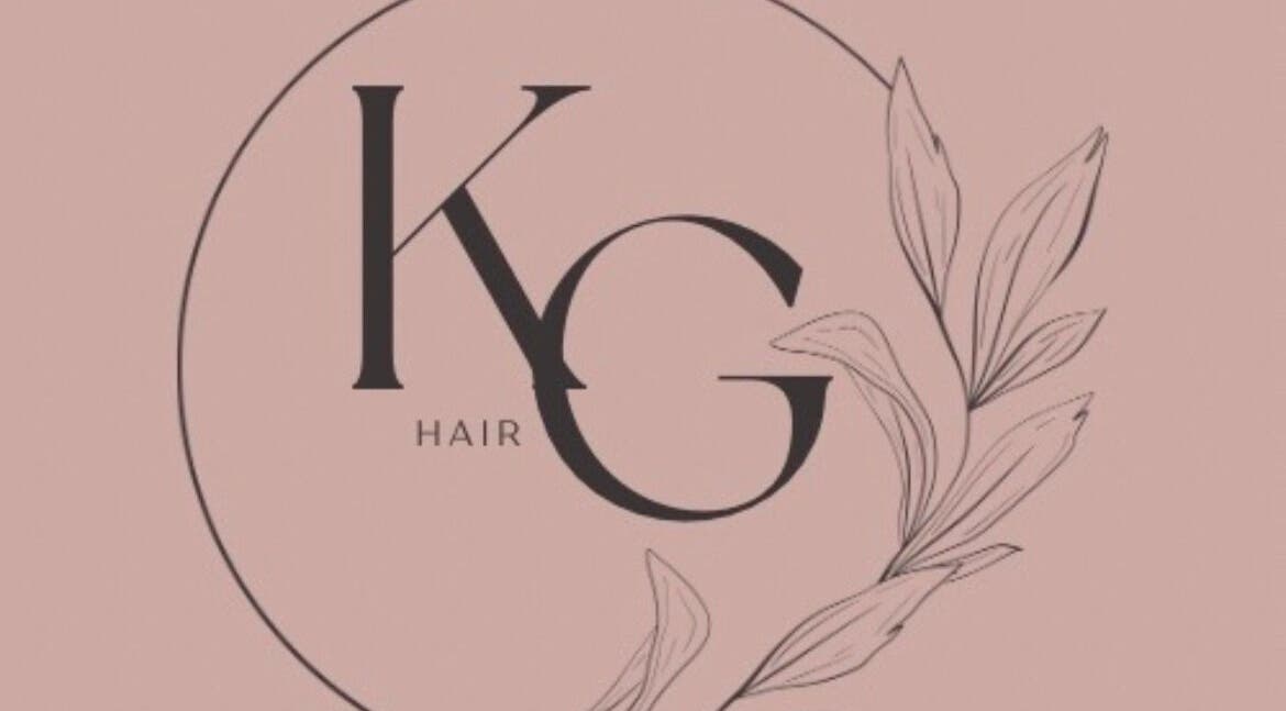 Elegant KG Hair logo featuring leaves, representing the salon in Newport, Wales, GB.