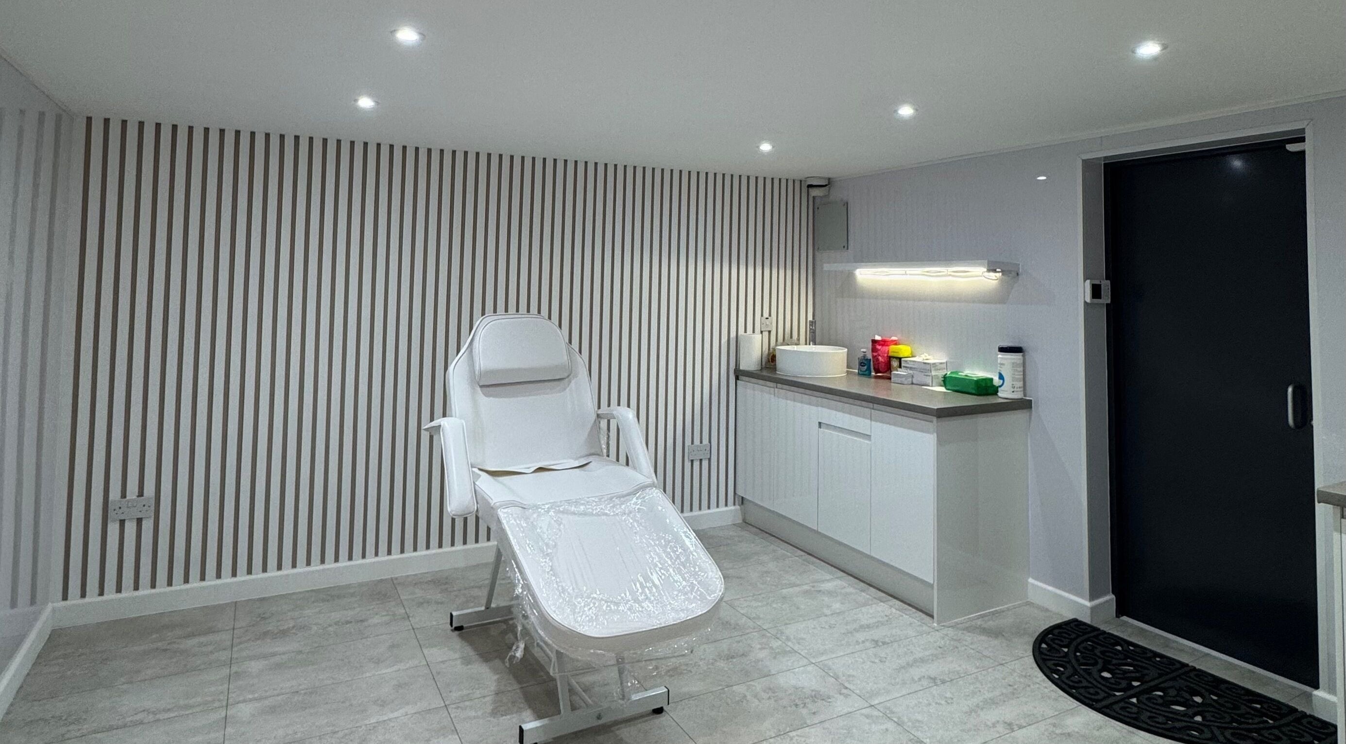 Modern treatment room at MP Skinthetics - Nicholson & Keep Pharmacy, Gravesend, Kent, offering tranquil wellness services.