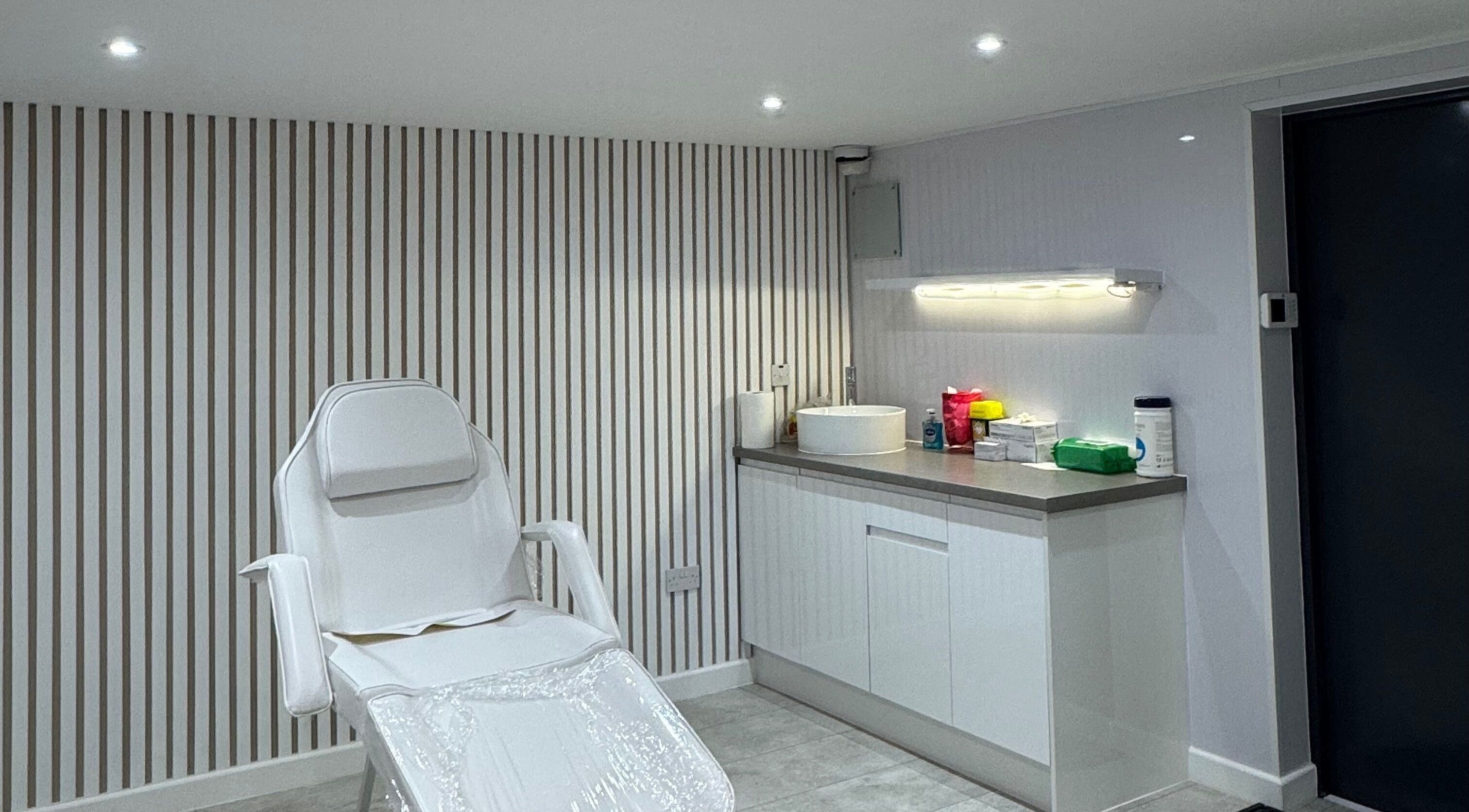 Chic treatment room at MP Skinthetics - Nicholson & Keep Pharmacy, Gravesend, Kent, Gravesend, England, GB.
