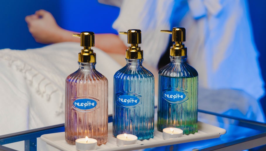 Beautiful spa bottles at Respite Care & Spa | Home Services in الرياض, منطقة الرياض, SA, showcasing relaxation.