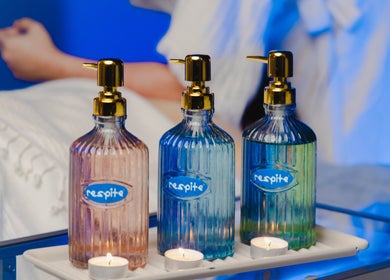 Beautiful spa bottles at Respite Care & Spa | Home Services in الرياض, منطقة الرياض, SA, showcasing relaxation.