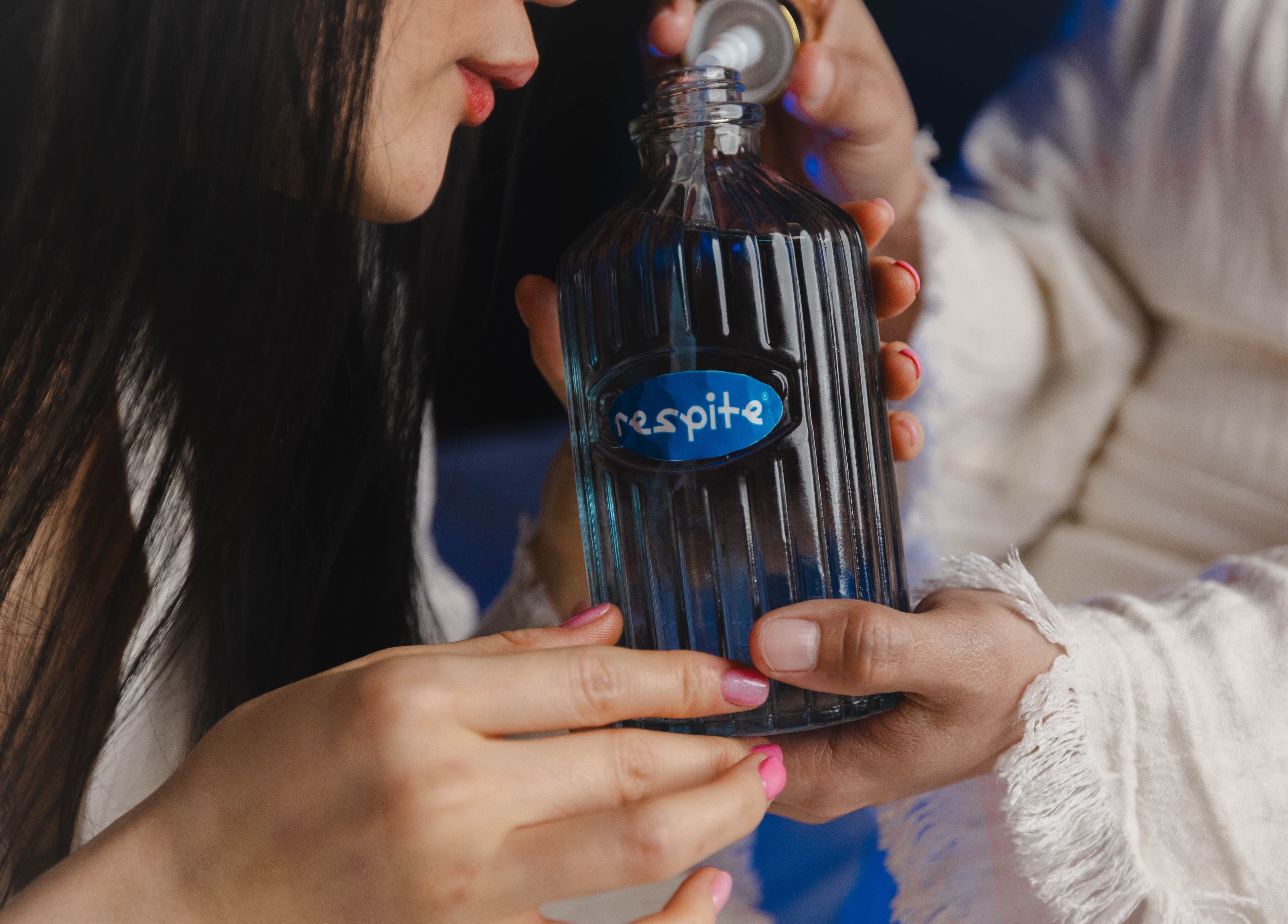 Close-up of a glass bottle at Respite Care & Spa | Home Services in الرياض, منطقة الرياض, SA.