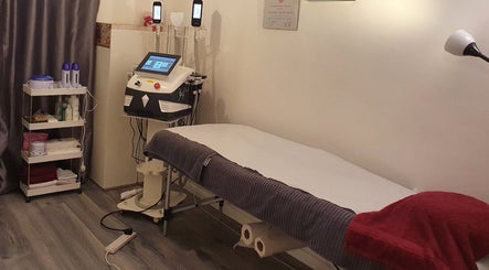 Relaxing spa room at Pupa Beauty Body Treatments in Weeting, England, GB with modern equipment.