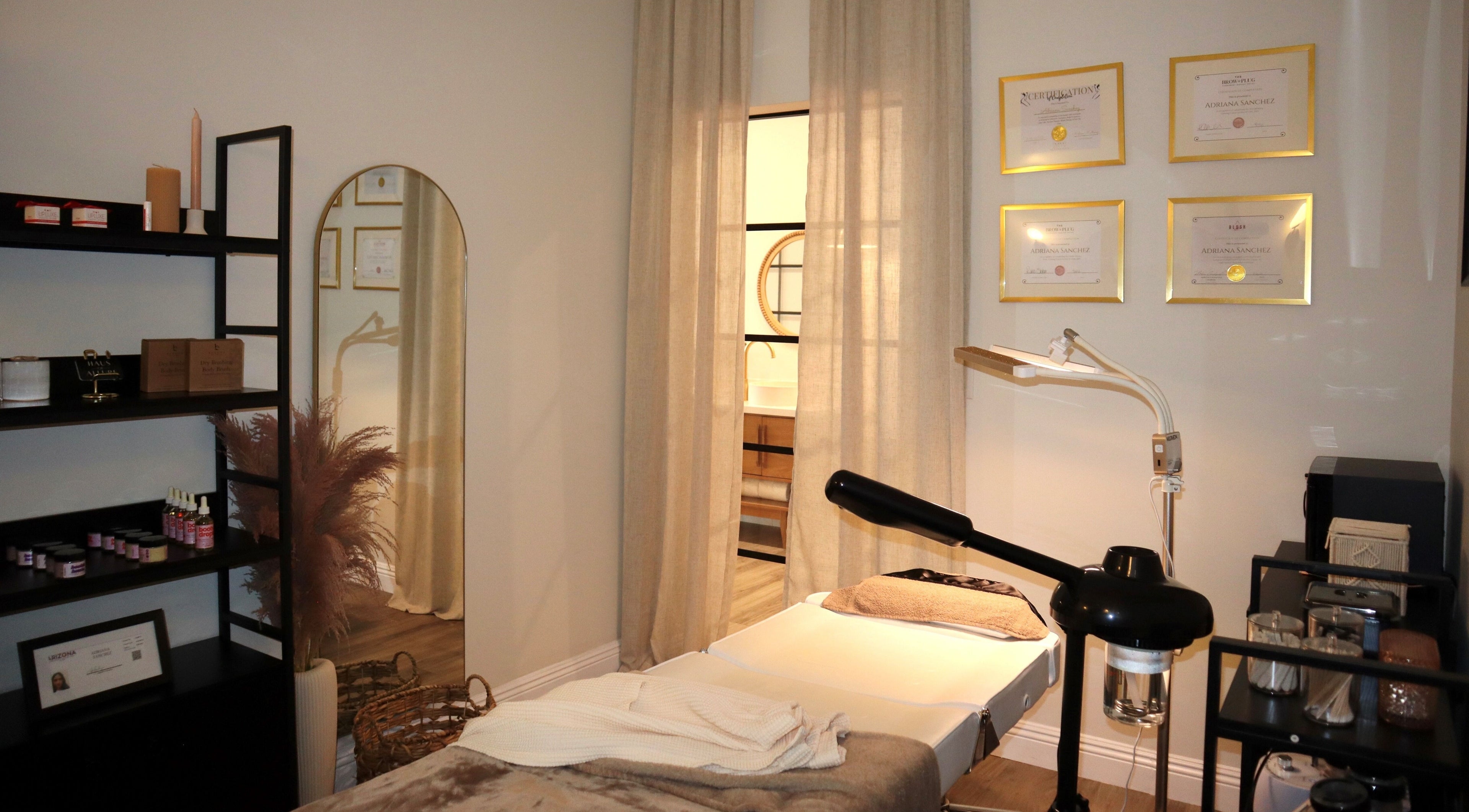 Tranquil treatment room at Haus of Allure, Phoenix, Arizona, US, showcasing a cozy ambiance and decor.