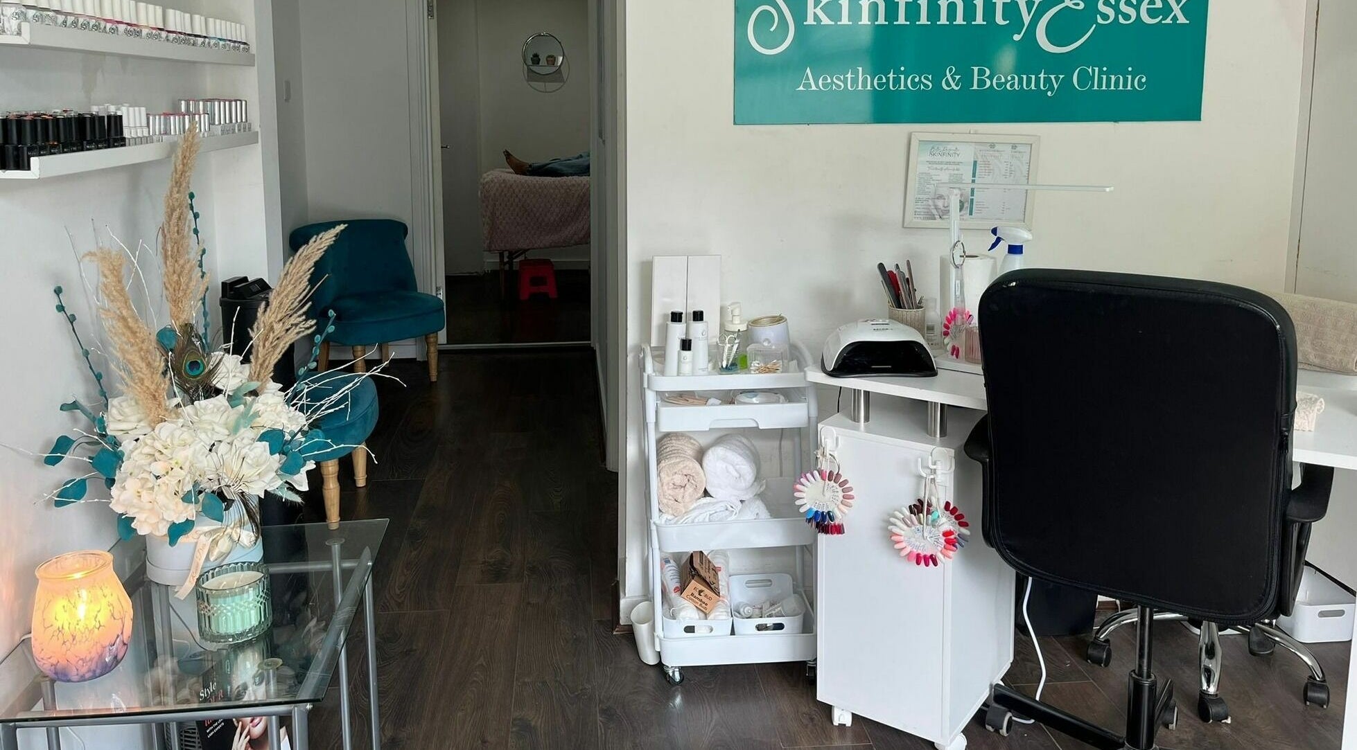 Elegant interior of BR Bella Raffaella at Skinfinity, Hornchurch, England, GB featuring a beauty workspace.