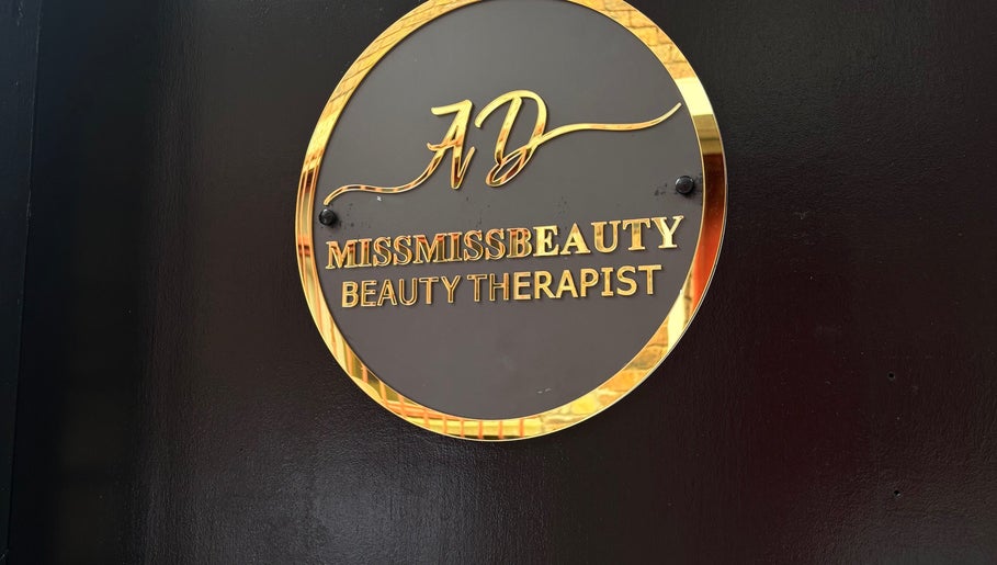 Gold plaque of Miss Miss Beauty, a beauty therapist in Cambuslang, Scotland, GB.