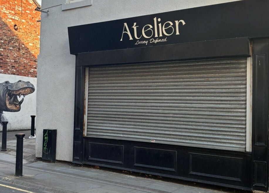 Exterior view of Atelier with closed shutters, Stockton-on-tees, England, GB.