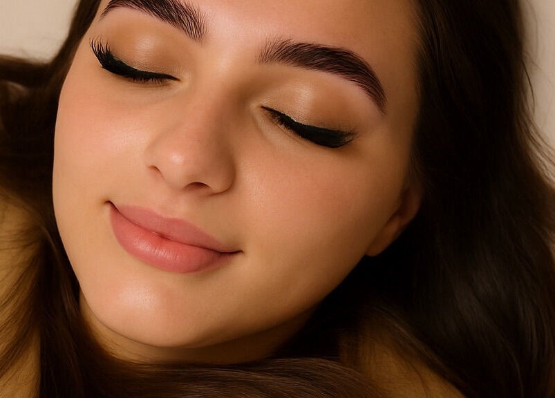 Relaxed woman with flawless skin at Atelier, Stockton-on-tees, England, GB enhancing natural beauty.