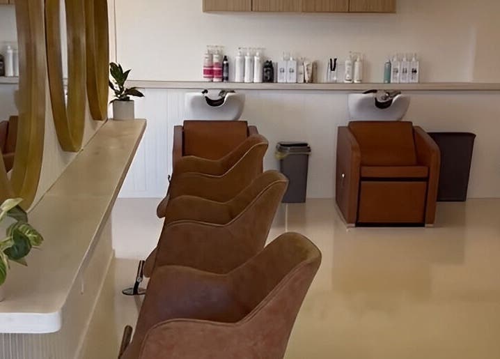 Modern salon chairs and mirrors at La Chay Studio, Mansfield, Victoria, AU offering a tranquil experience.