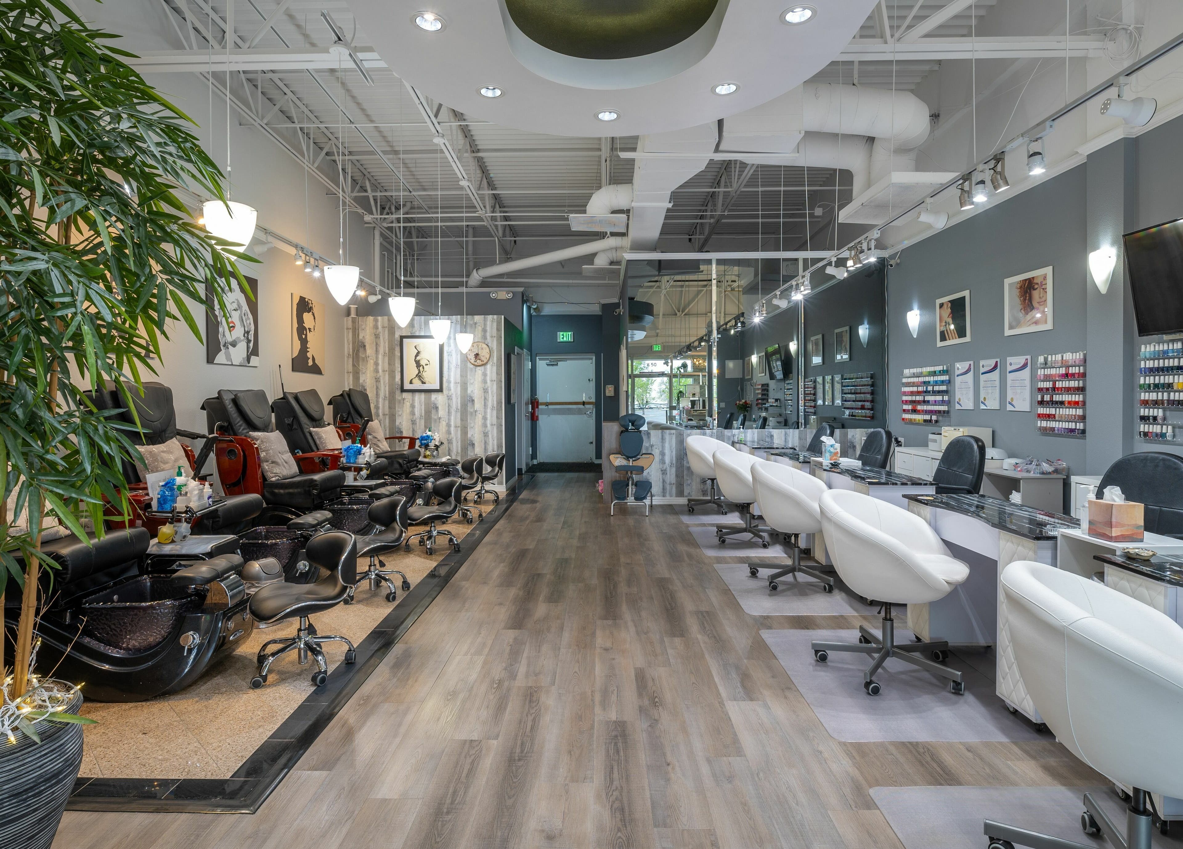 Modern interior of Etoile Salon - Advanced Nail Care & Beauty Boutique in Denver, Colorado, US with stylish seating.