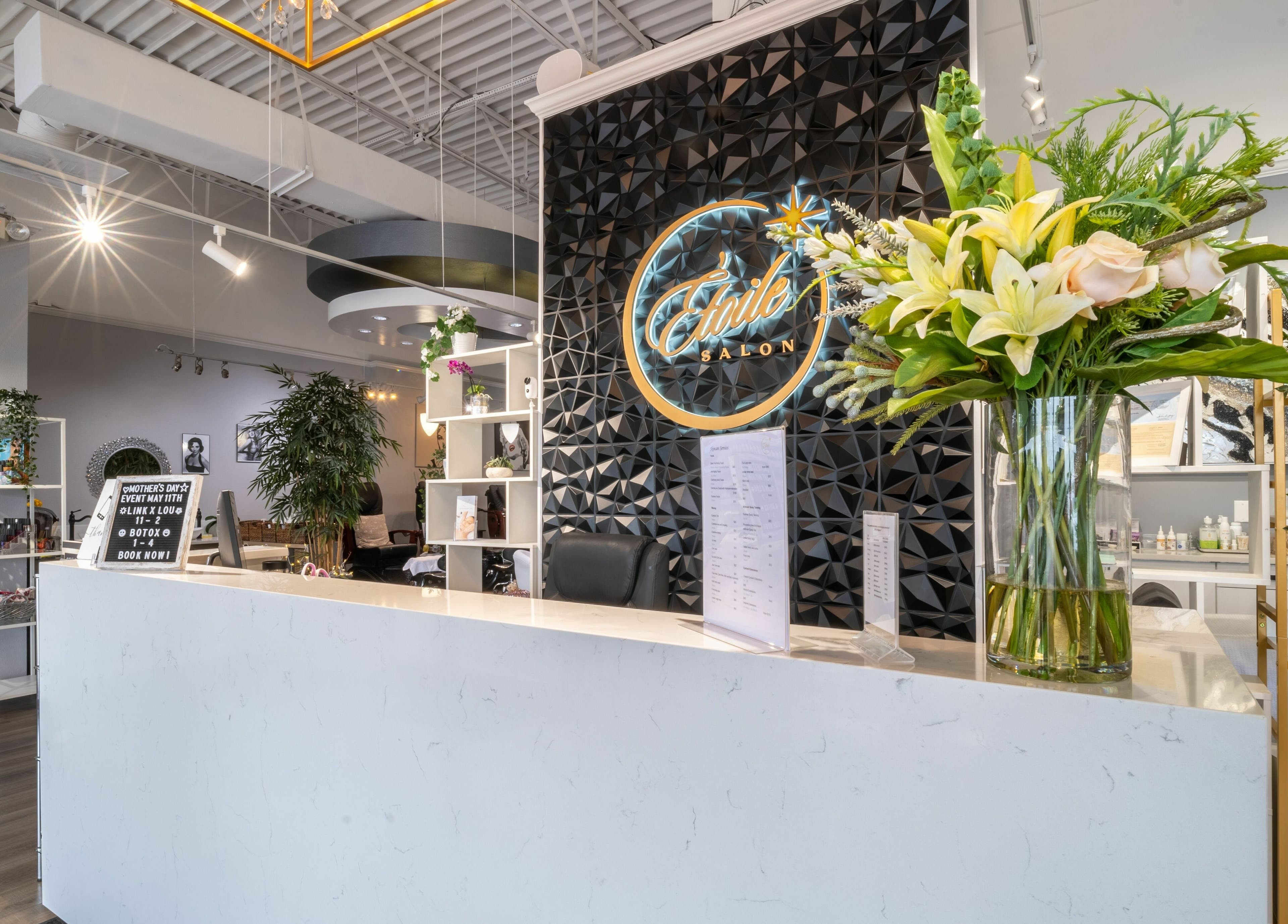 Elegant reception area of Etoile Salon - Advanced Nail Care & Beauty Boutique in Denver, Colorado, US.