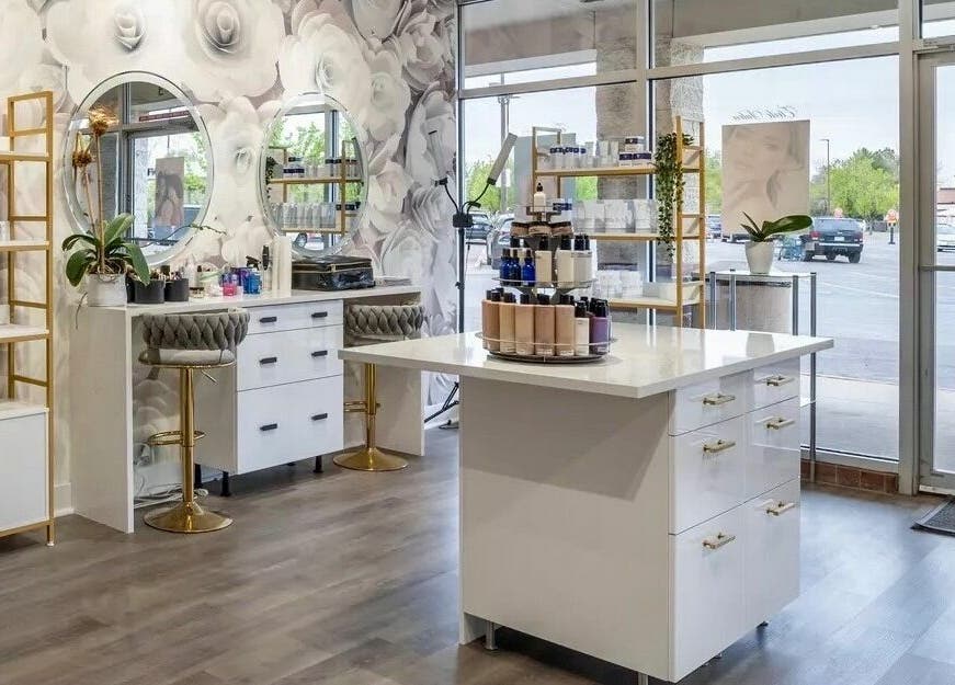 Bright interior of Etoile Salon - Advanced Nail Care & Beauty Boutique, Denver, Colorado, US features modern decor.