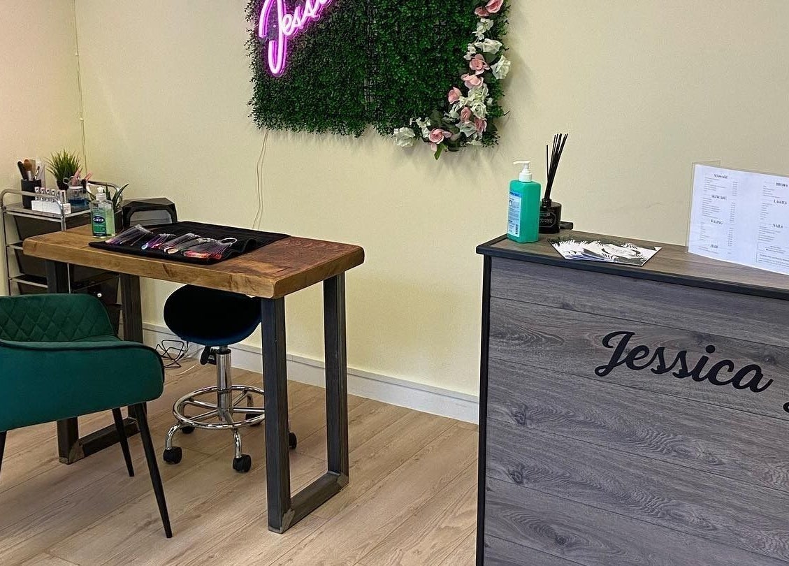 Modern interior of Jessica Jay Salon in Perth, Scotland, GB showcasing nail care station with elegant decor.
