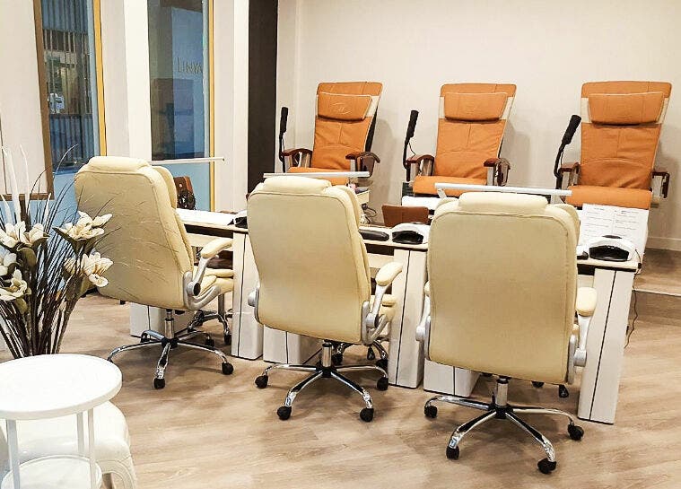 Luxurious pedicure chairs at Lvo Beauty Lounge, Victoria Park, Western Australia, AU, offering a serene atmosphere.