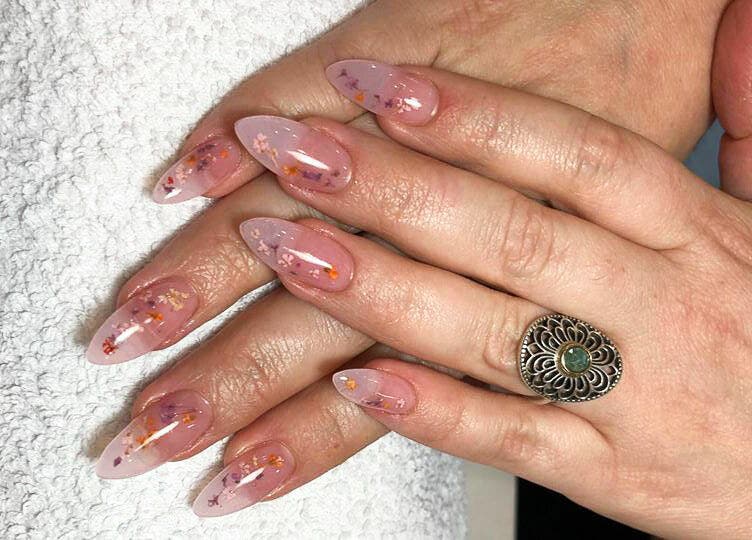 Elegant floral nail art at Lvo Beauty Lounge, Victoria Park, Western Australia, AU.