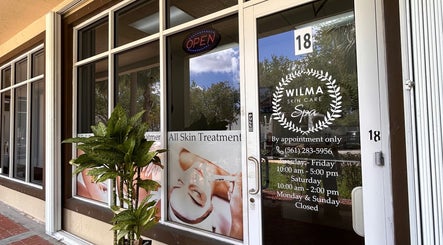 Entrance of Wilma Skin Care in Coconut Creek, Florida, showcasing a welcoming spa environment.