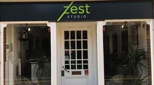 Front entrance of Zest Studio in Colchester, England, GB showcasing elegant design.