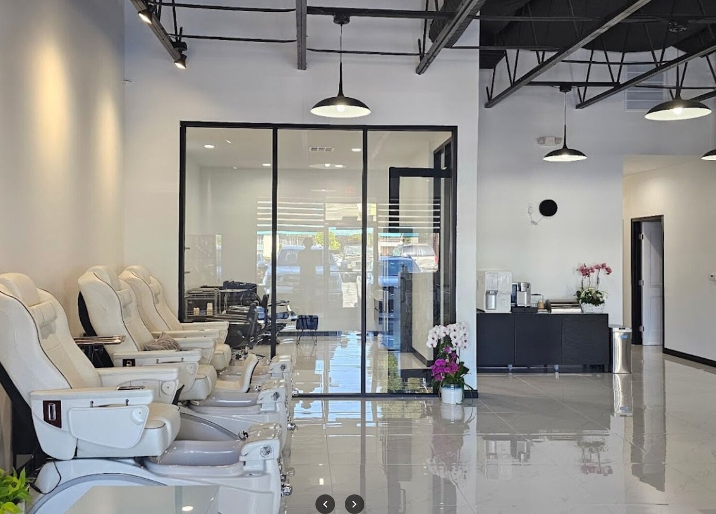 Luxurious pedicure chairs at Ombré Terrace ™, Torrance, California, US with sleek modern design.