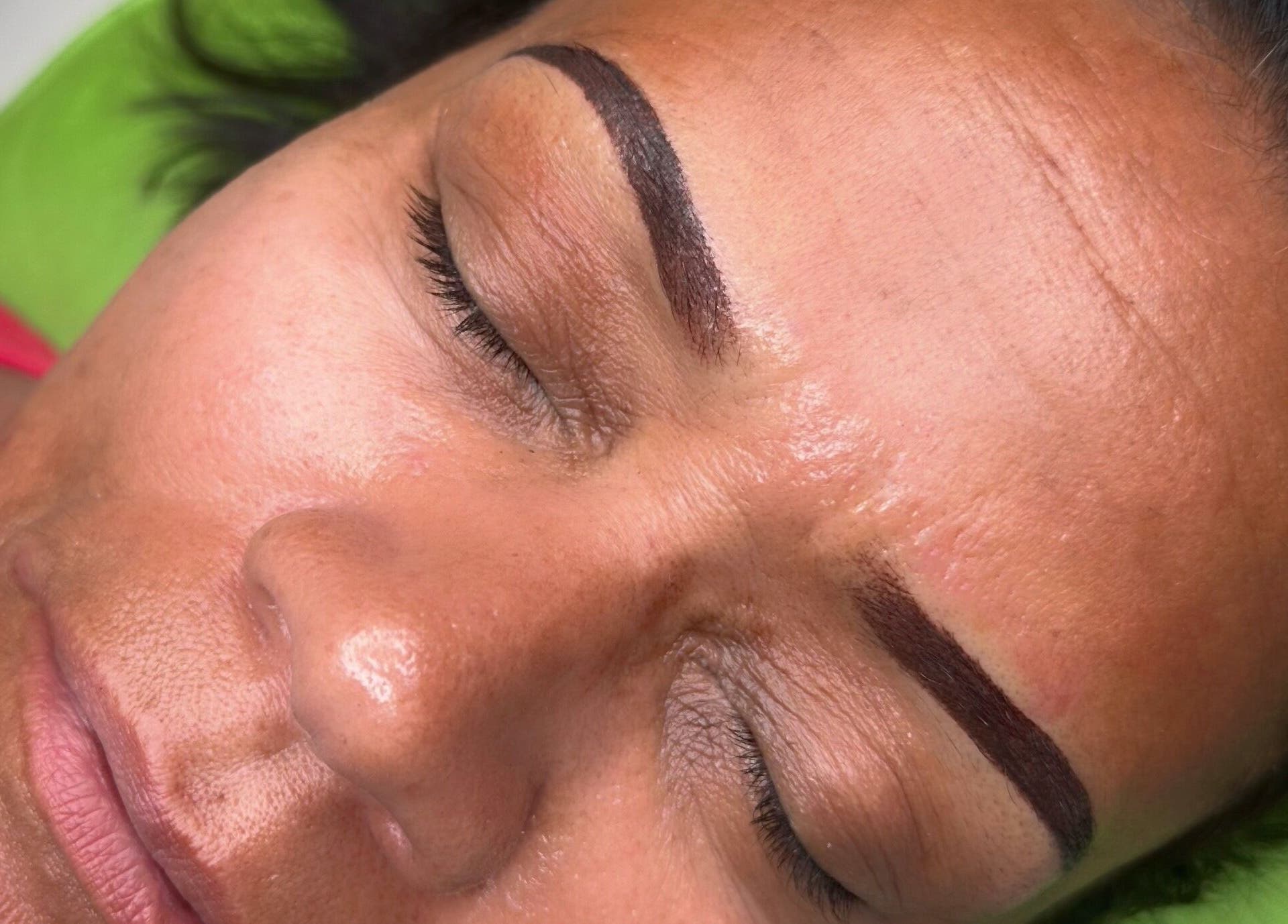 Close-up of flawless eyebrow treatment at Stardust Beauté Studio, Bridgetown, Saint Michael, BB.