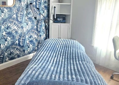 Cozy therapy room with blue decor at Precision Therapy, Hairmonious Emsworth, Emsworth, England, GB.