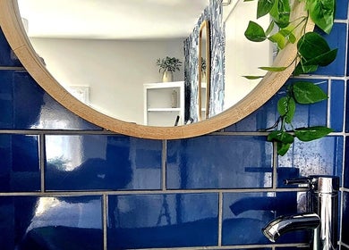 Elegant bathroom at Precision Therapy at Hairmonious Emsworth with vibrant blue tiles in Emsworth, England, GB.