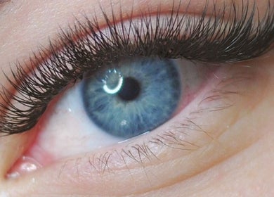 Close-up of expertly done eyelash extensions at C-Beauty (Nail-Lash-Spa Massage) in Melbourne, Victoria, AU.