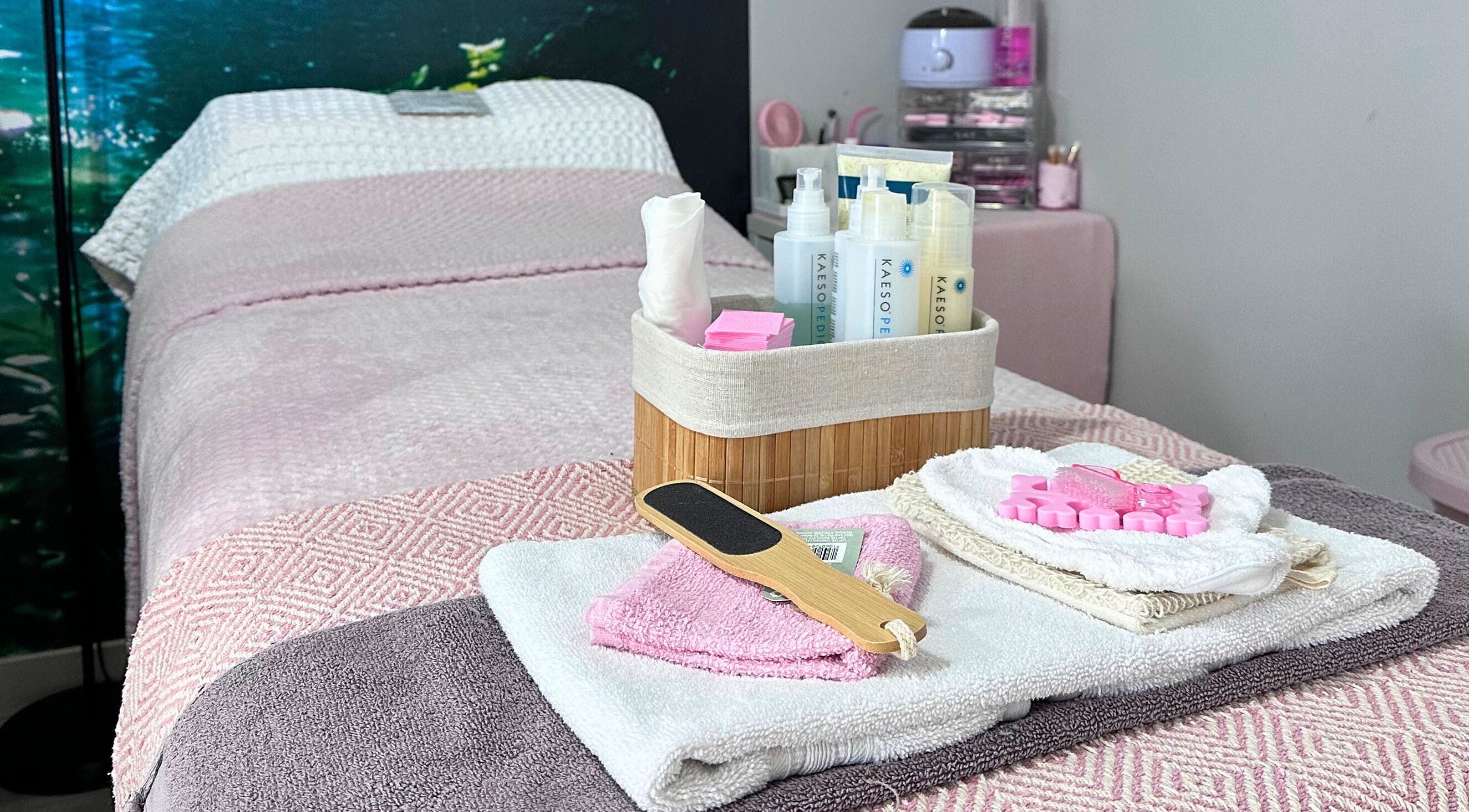 Luxurious spa setup at The Nail Haven | Barry, featuring plush towels and nail care products in Barry, Wales, GB.