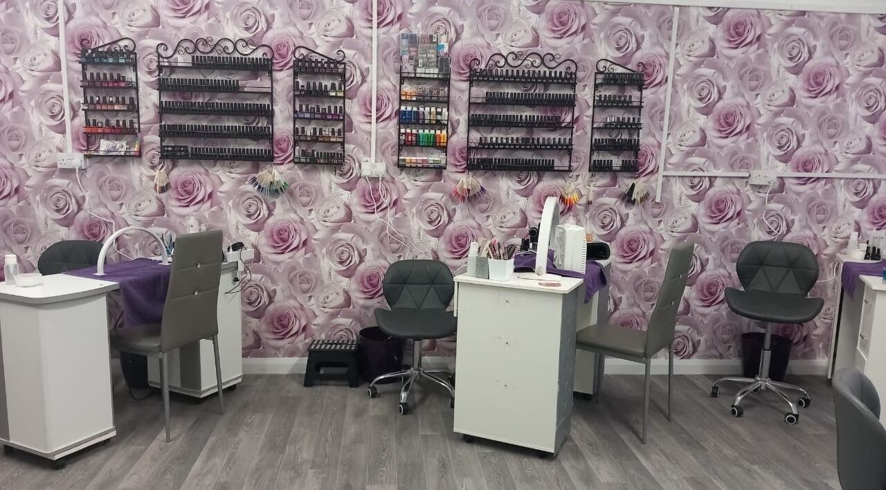 Cozy nail salon interior with floral walls at Bliss Nails & Beauty, Castletown, Castletown, IM.