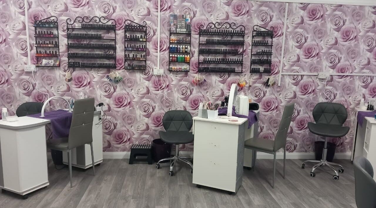 Cozy nail salon interior with floral walls at Bliss Nails & Beauty, Castletown, Castletown, IM.