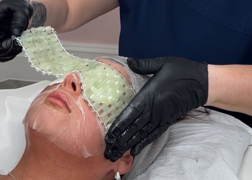 Facial treatment with eye mask at Serene Aesthetic Clinic, Poole, England, GB.