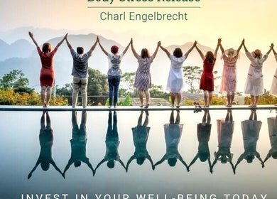 Group holding hands at sunrise by the pool at Hartenbos Body Stress Release, Mossel Bay, Western Cape, ZA.