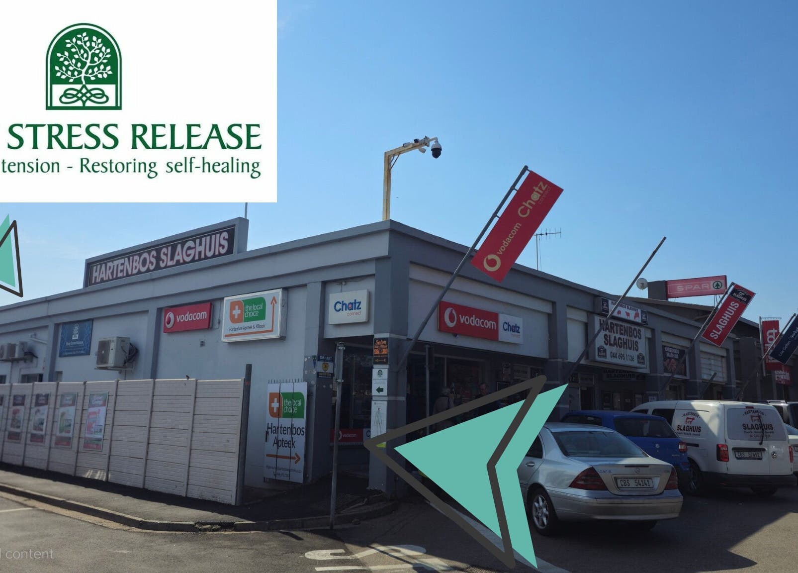 Hartenbos Body Stress Release venue in Mossel Bay, Western Cape, ZA, showcasing building exterior and signage.