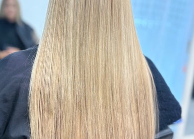 Smooth, straight blonde hair at Lushh Hair, Surfers Paradise, Queensland, AU.