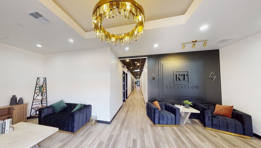 Elegant lounge at Killer Nails by Ness, featuring chic furniture in Modesto, California, US.