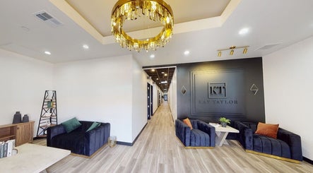 Elegant lounge at Killer Nails by Ness, featuring chic furniture in Modesto, California, US.
