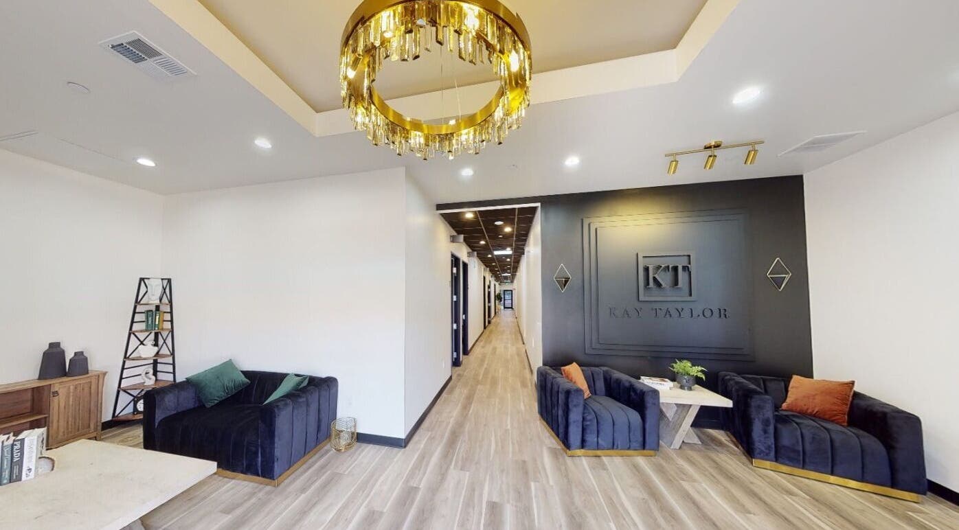Elegant lounge at Killer Nails by Ness, featuring chic furniture in Modesto, California, US.