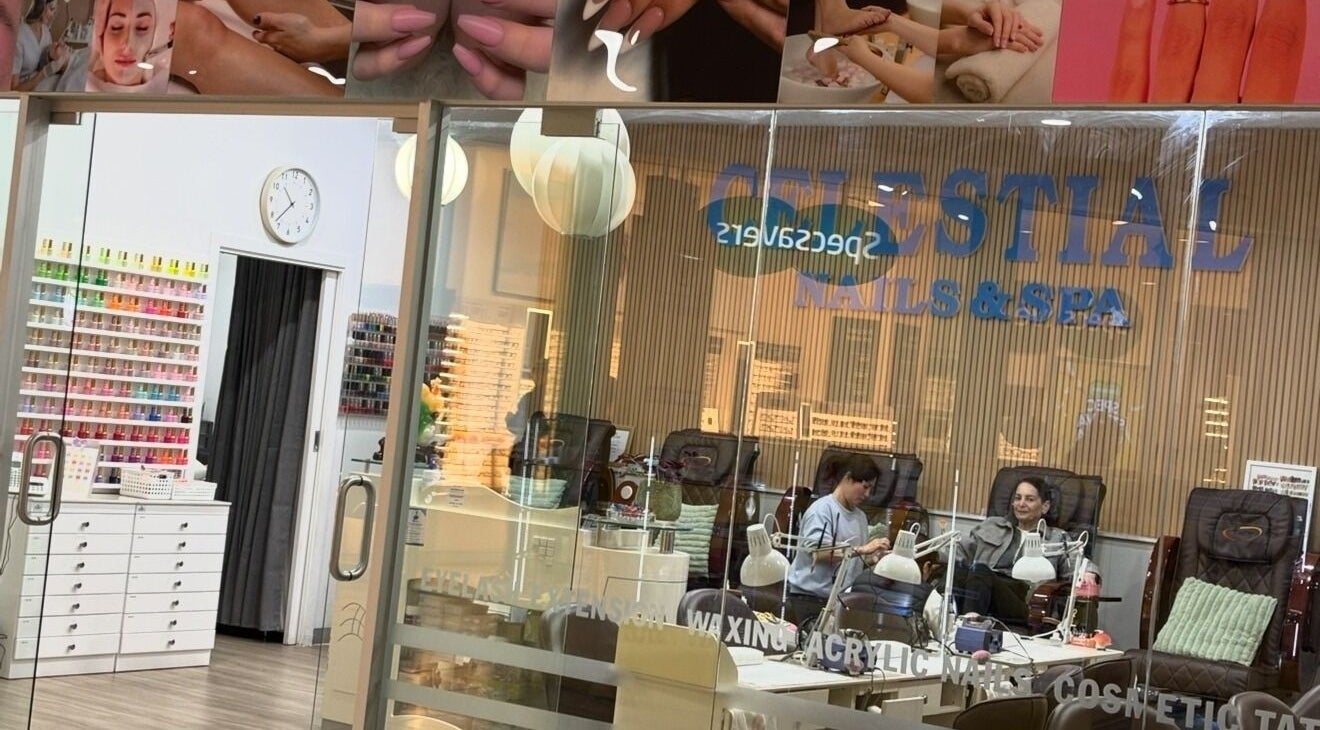 Relaxing ambiance at Celestial Nails & Spa, Melbourne, Victoria, AU. Warm lighting and cozy seating for pampering.