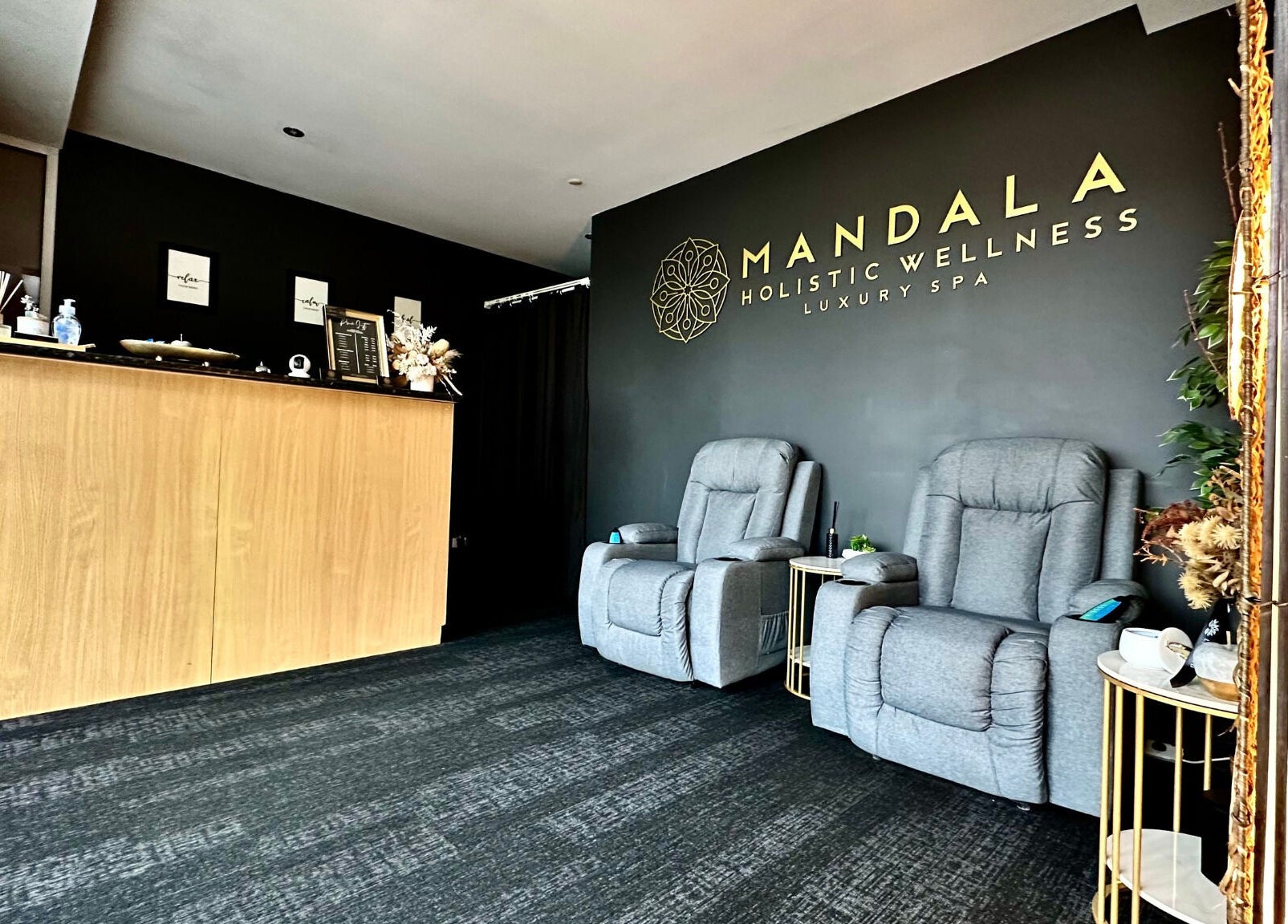 Reception area at Mandala Holistic Wellness and Mandala Aesthetics, Melbourne, Victoria, AU, showcasing comfort.
