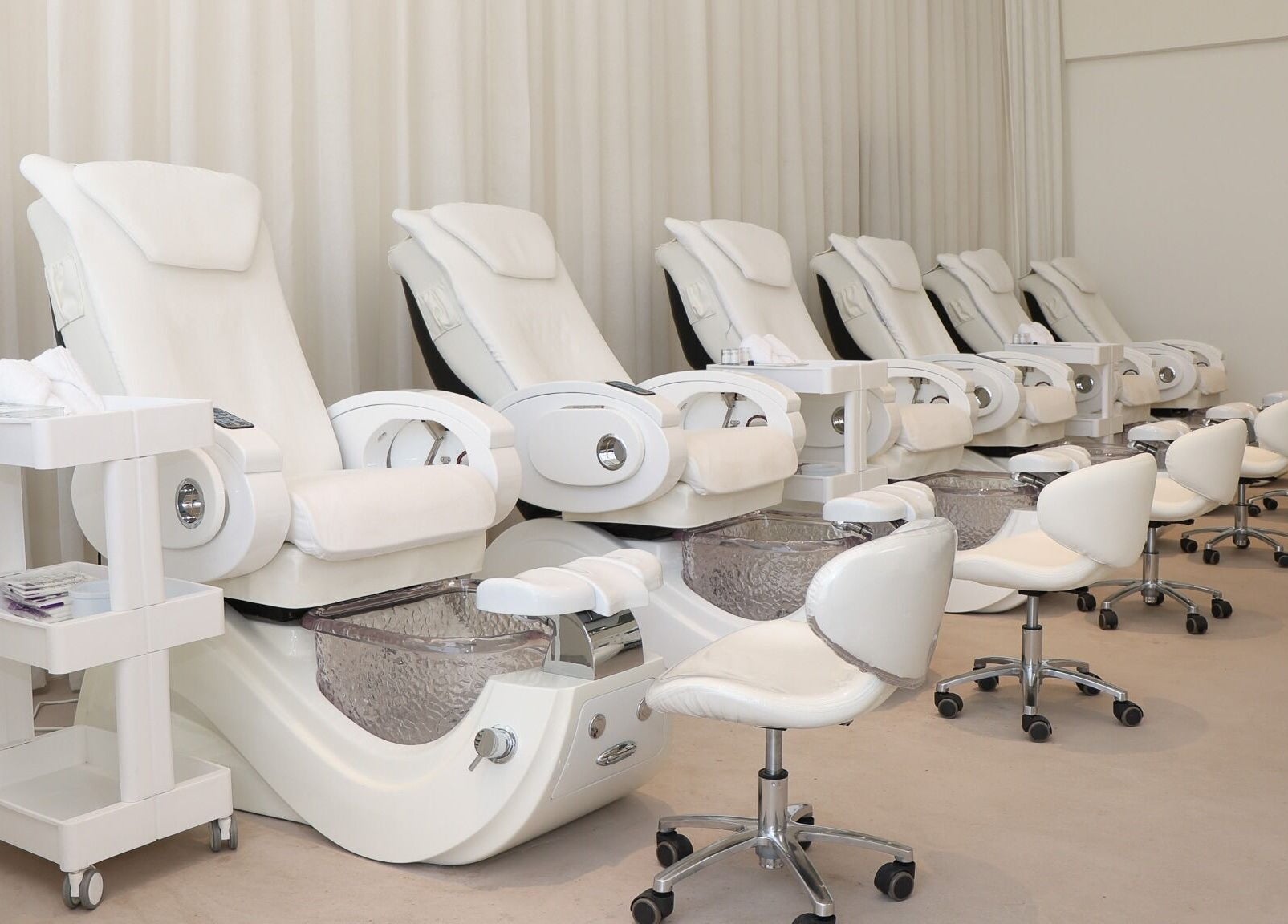 Luxurious pedicure chairs at Yin Salon and Spa, Riyadh, SA, offering premium wellness experience.