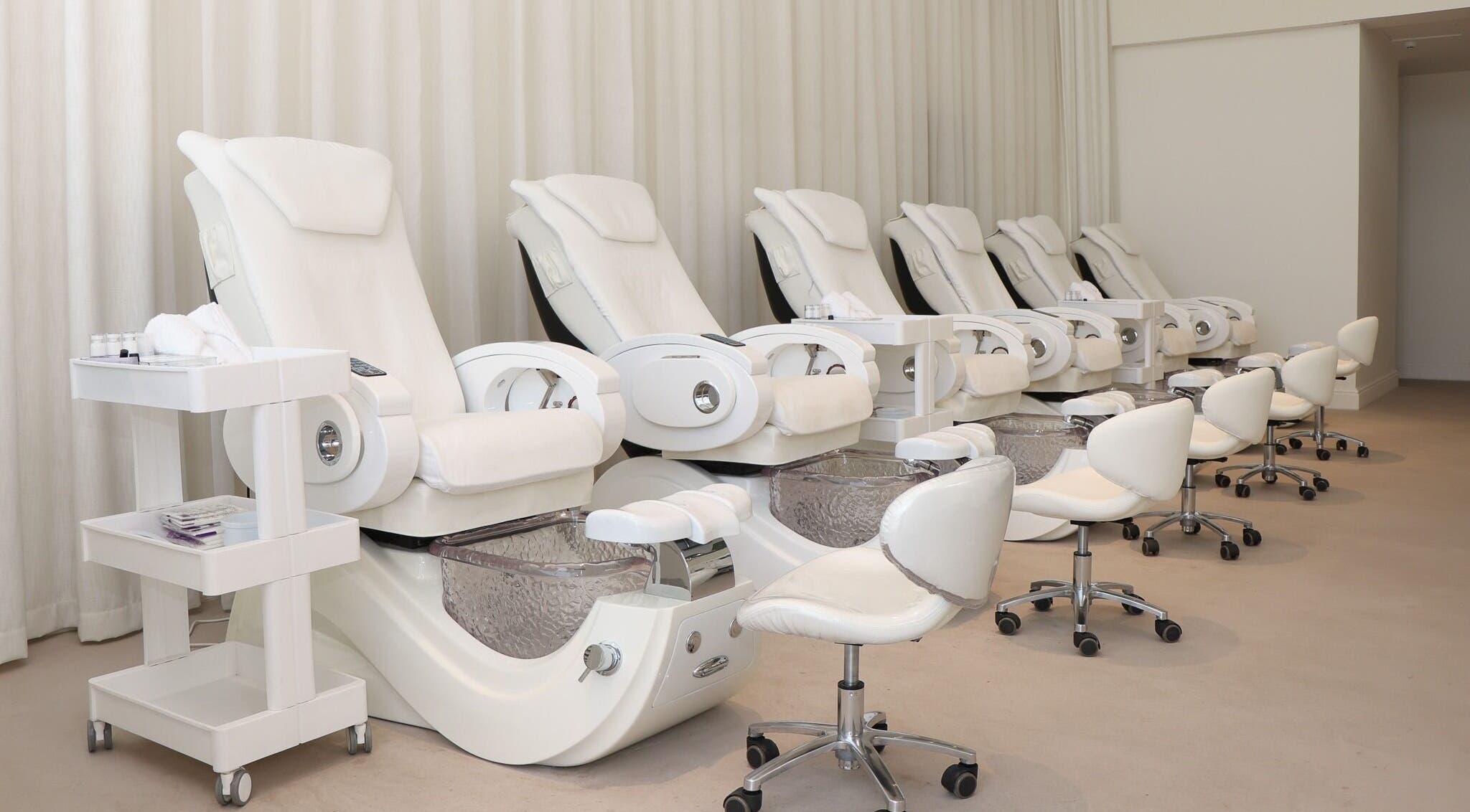 Luxurious pedicure chairs at Yin Salon and Spa, Riyadh, SA, offering premium wellness experience.