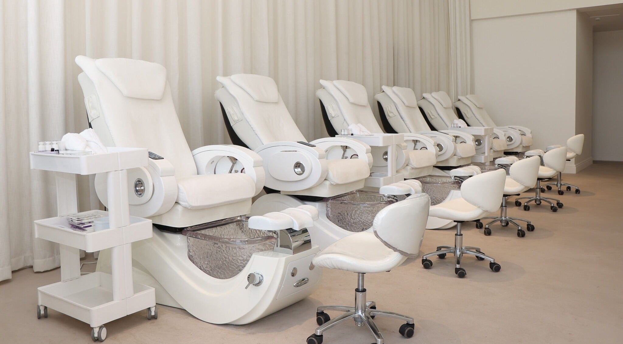 Luxurious pedicure chairs at Yin Salon and Spa, Riyadh, SA, offering premium wellness experience.