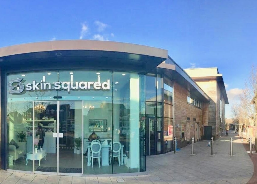 Front facade of Skin Squared in Whiteley, England, GB showcasing modern glass design.