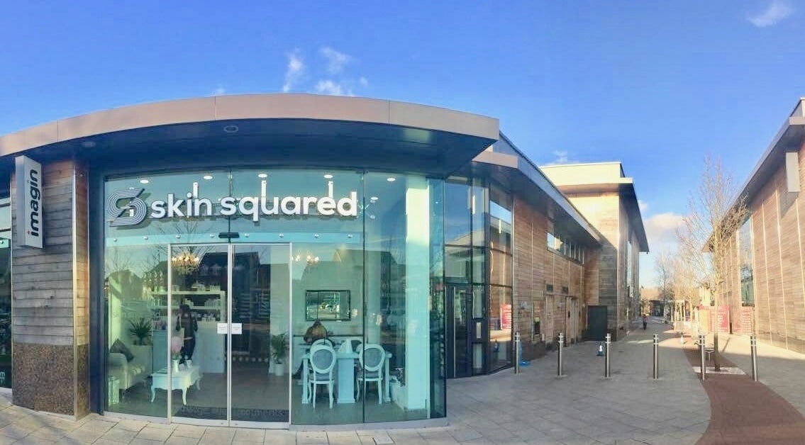 Front facade of Skin Squared in Whiteley, England, GB showcasing modern glass design.